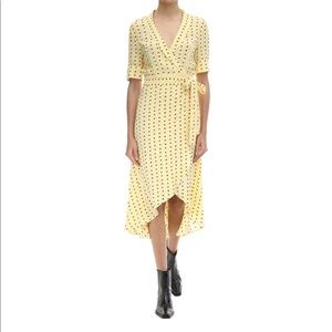 GANNI yellow floral wrap dress